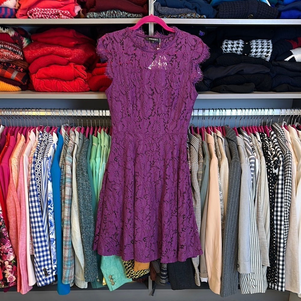 Merokeety purple lace overlay sleeveless dress size S NWT